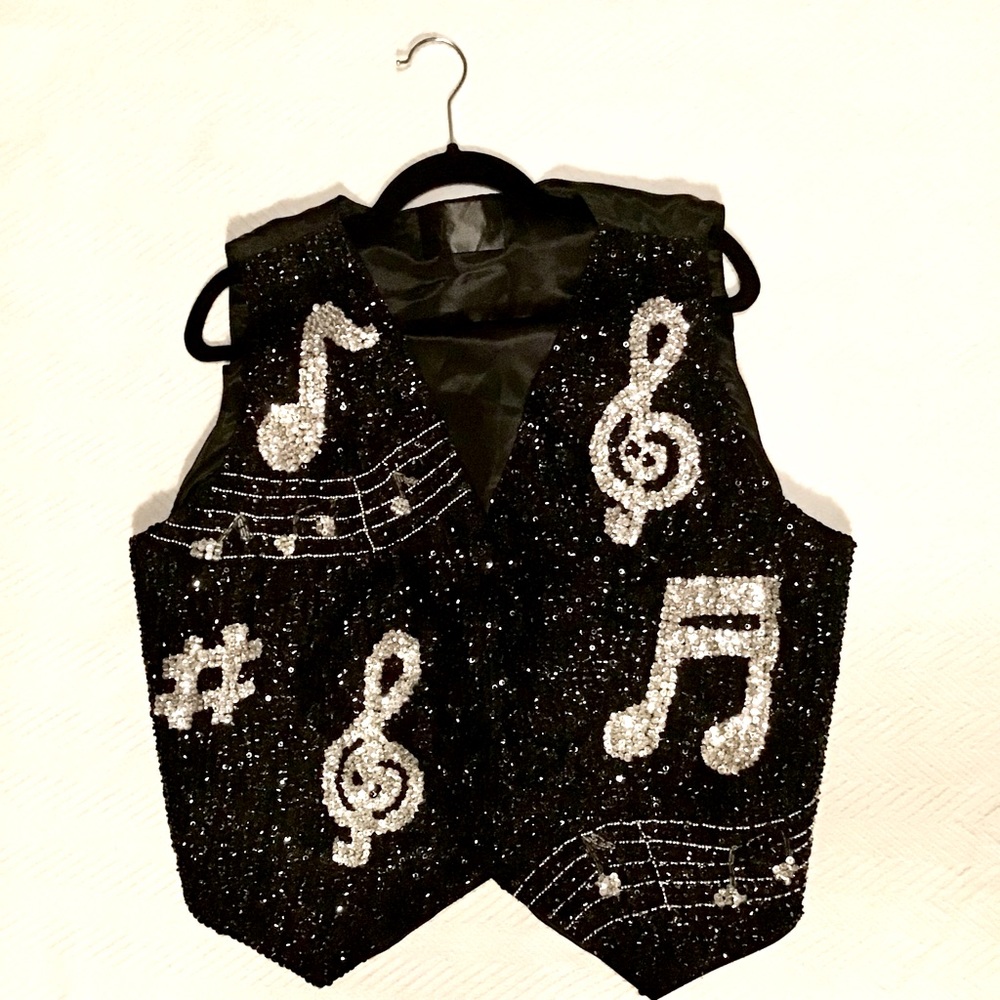 🔥Sequin Vest musical performance stagewear full glitter music beads black silver